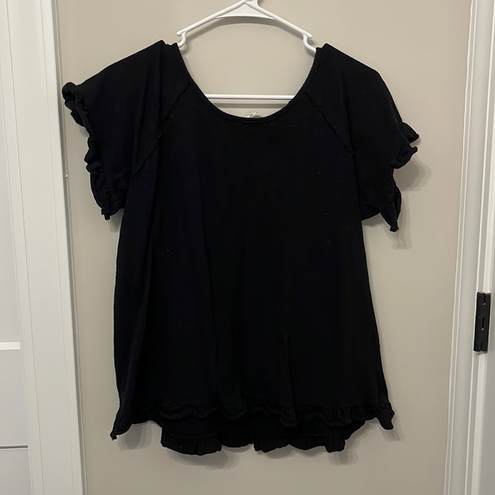 Charlotte Avery Short Sleeve Ruffle Slub Tee